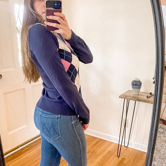 Lilly Pulitzer Argyle Plaid V Neck Sweater - Picture 2 of 9